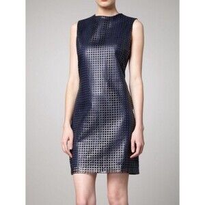 RAOUL Dress Black Blue MEDIUM Lambskin Leather Fitted Shift Pencil Laser Cut NEW